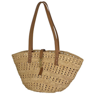 Yves Saint Laurent Pannier Small Crochet Basket Tote Bag in Raffia, Natural B...
